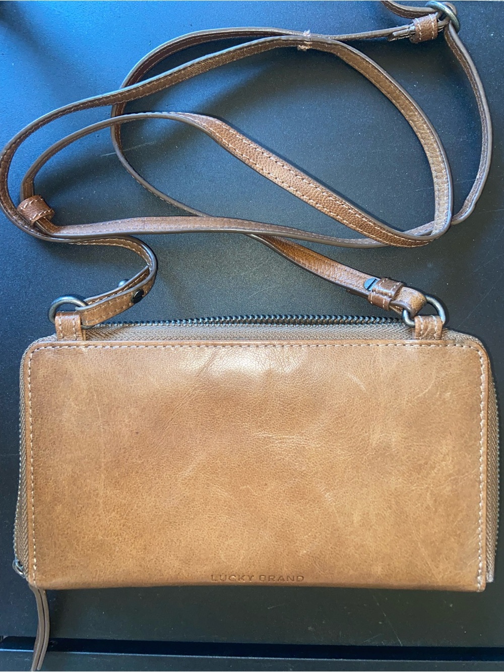 Lucky Brand Tan Leather Crossbody Wallet Purse